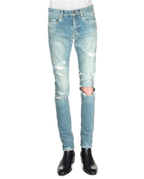 ysl leather zipper knee denim|ysl blue jeans.